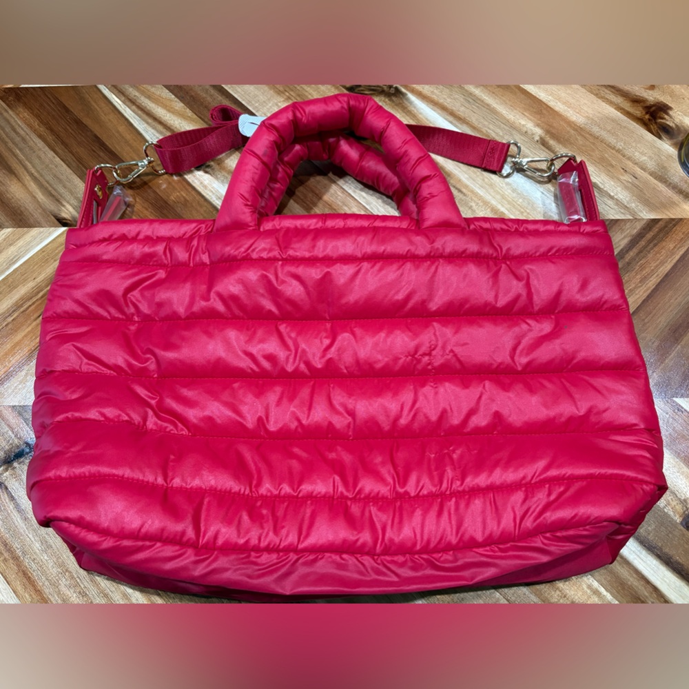 Stylish Red Quilted Estée Lauder Bag